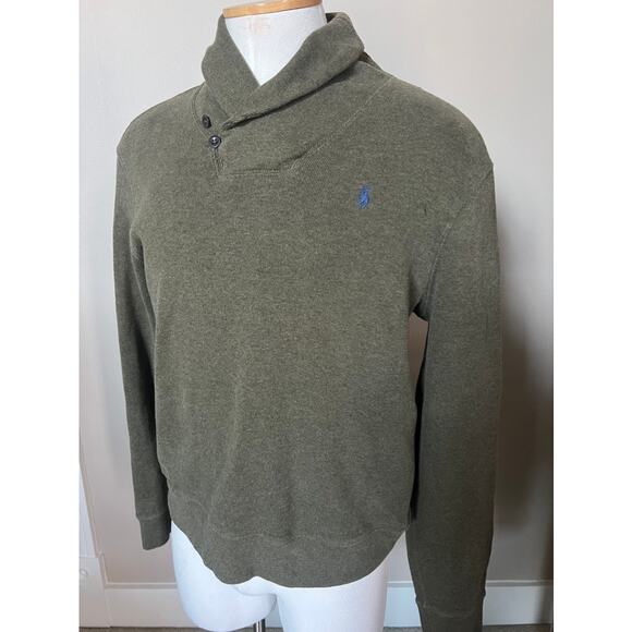 Polo Ralph Lauren olive jersey shawl collar sweater size L - Picture 2 of 4